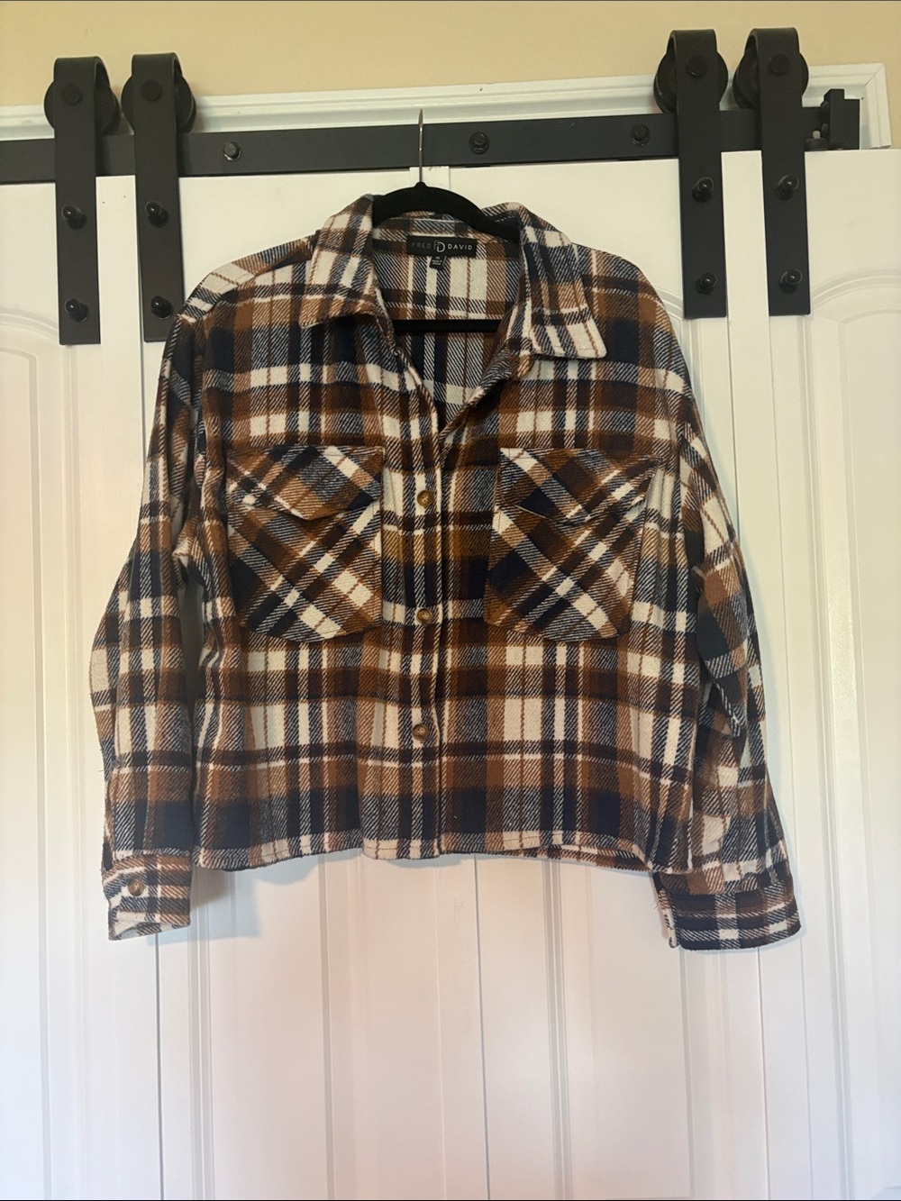 Fred David Brown, Navy & Cream Plaid Utility Jacket
